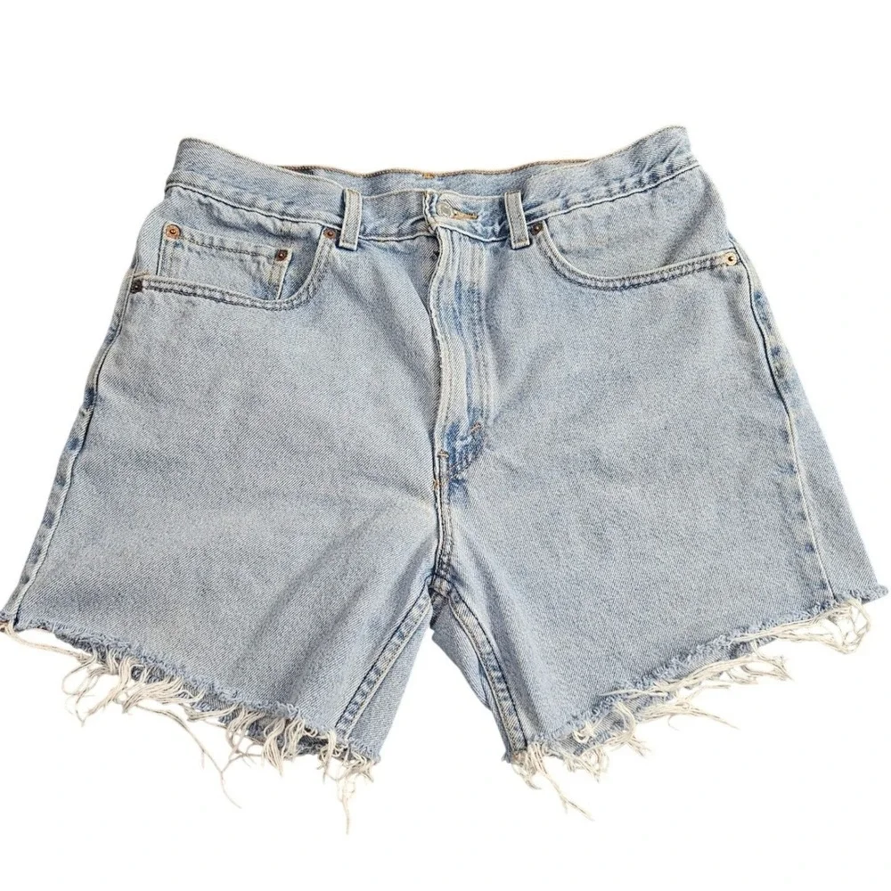 Levi's 505 Denim Shorts Mens W34 Light Wash Cutoff Raw Hem Vintage Casual Summer - Picture 1 of 8